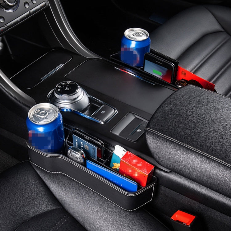 Car Multi-functional Console Box Cup Holder Seat Gap Side Storage Box, Leather Style, Color:Black