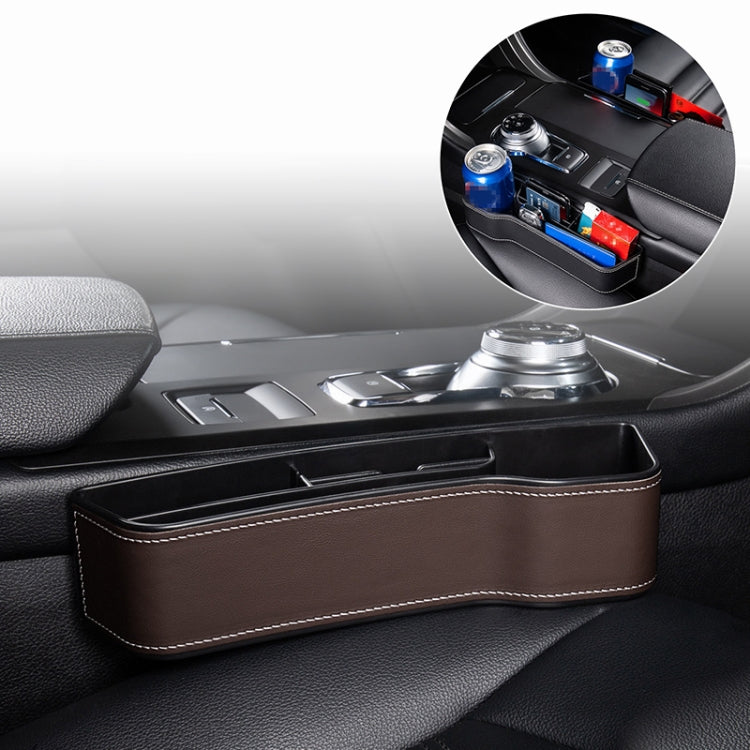 Car Multi-functional Console Box Cup Holder Seat Gap Side Storage Box, Leather Style, Color:Brown
