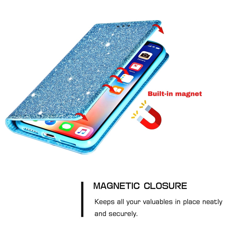 For iPhone XR Ultrathin Glitter Magnetic Horizontal Flip Leather Case with Holder & Card Slots