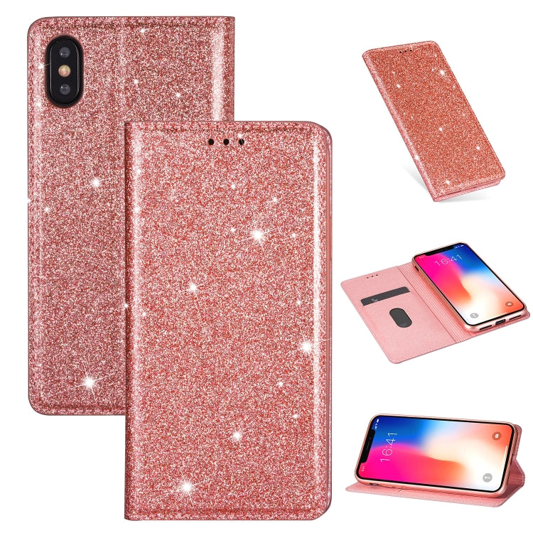 For iPhone XR Ultrathin Glitter Magnetic Horizontal Flip Leather Case with Holder & Card Slots