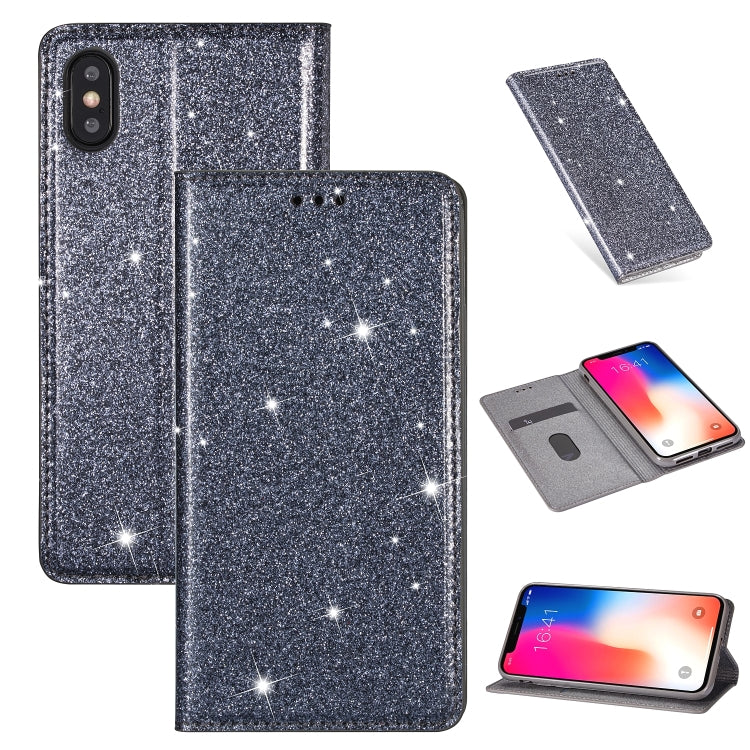 For iPhone XR Ultrathin Glitter Magnetic Horizontal Flip Leather Case with Holder & Card Slots