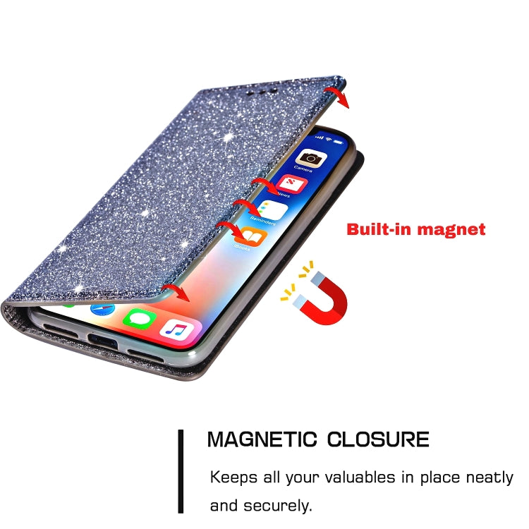 For iPhone XR Ultrathin Glitter Magnetic Horizontal Flip Leather Case with Holder & Card Slots