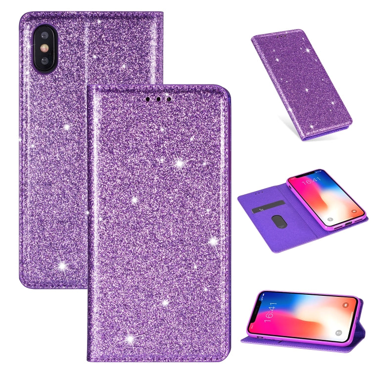 For iPhone XR Ultrathin Glitter Magnetic Horizontal Flip Leather Case with Holder & Card Slots