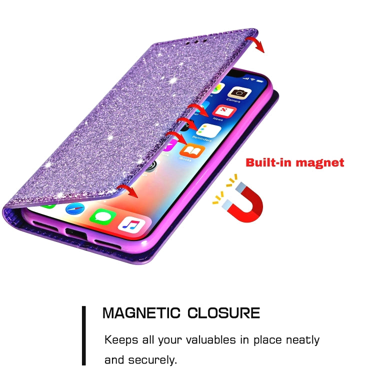 For iPhone XR Ultrathin Glitter Magnetic Horizontal Flip Leather Case with Holder & Card Slots