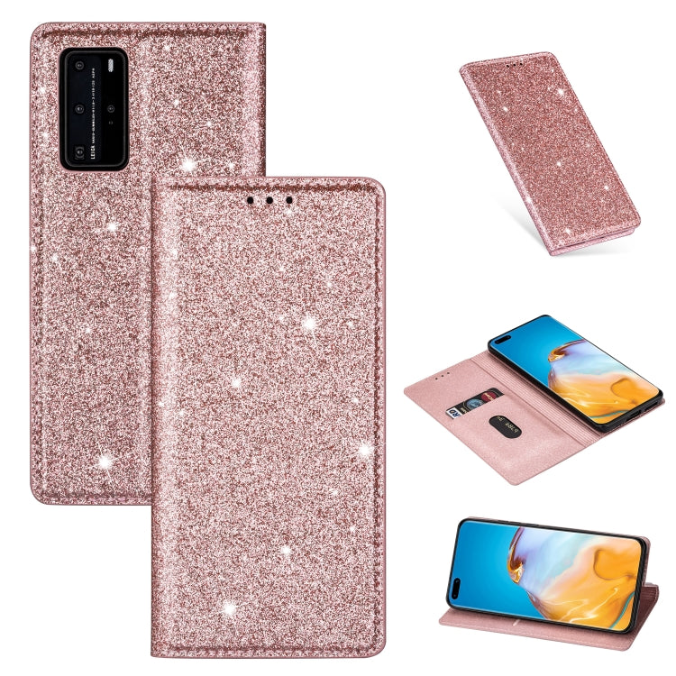 For Huawei P40 Ultrathin Glitter Magnetic Horizontal Flip Leather Case with Holder & Card Slots