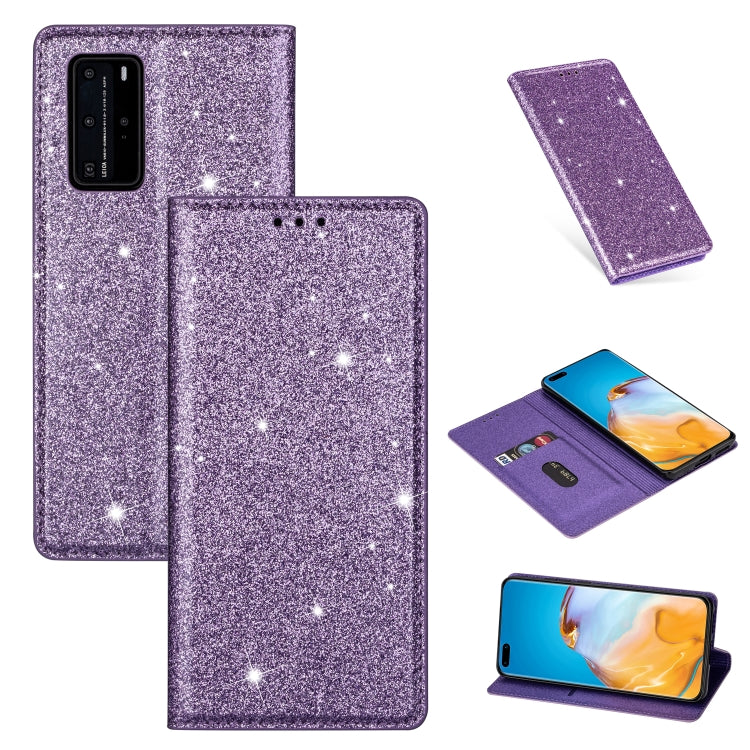 For Huawei P40 Ultrathin Glitter Magnetic Horizontal Flip Leather Case with Holder & Card Slots