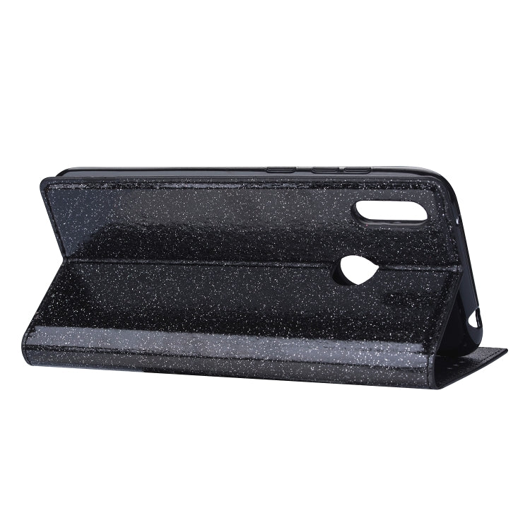 For Huawei Y7 (2019) Ultrathin Glitter Magnetic Horizontal Flip Leather Case with Holder & Card Slots(Black)