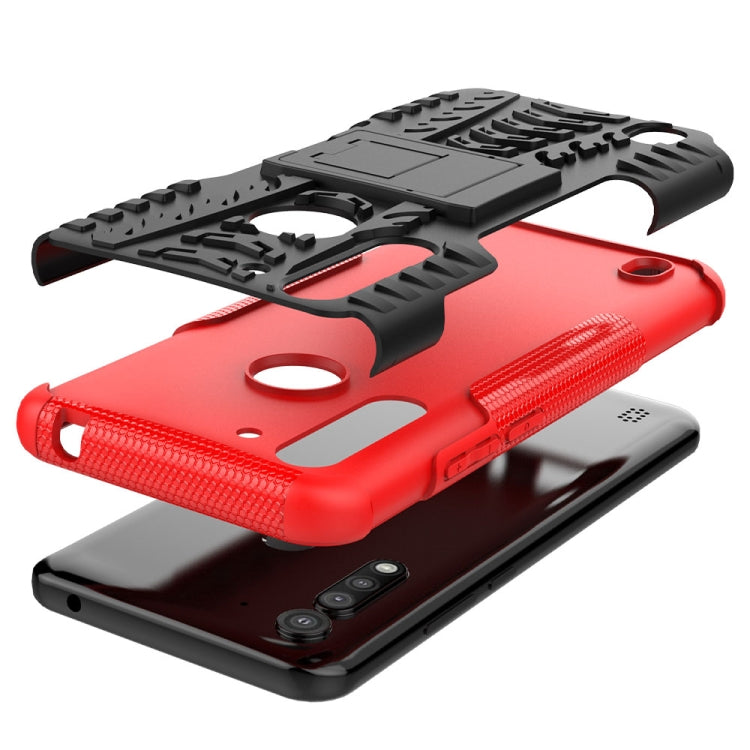 For Motorola Moto G8 Power Lite Tire Texture Shockproof TPU + PC Protective Case with Holder