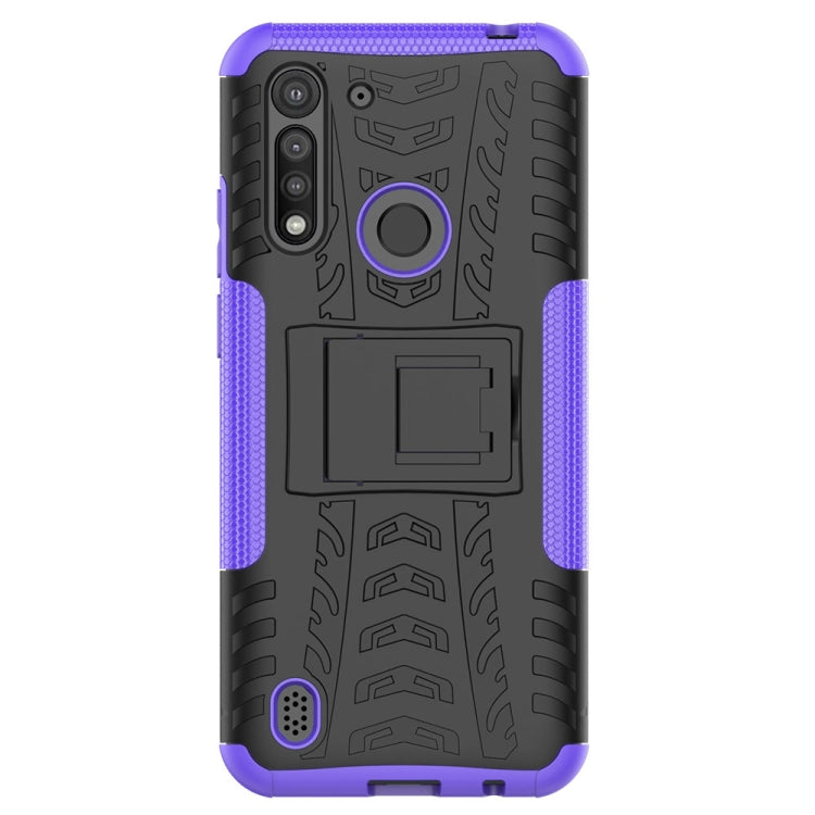 For Motorola Moto G8 Power Lite Tire Texture Shockproof TPU + PC Protective Case with Holder