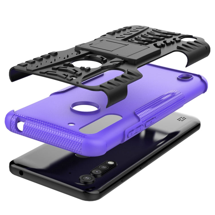 For Motorola Moto G8 Power Lite Tire Texture Shockproof TPU + PC Protective Case with Holder