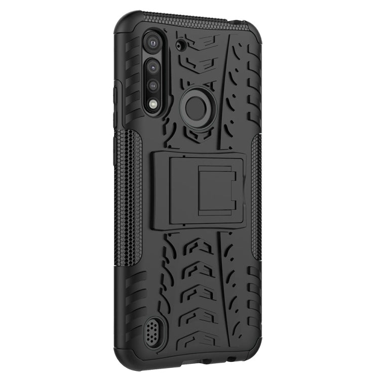 For Motorola Moto G8 Power Lite Tire Texture Shockproof TPU + PC Protective Case with Holder