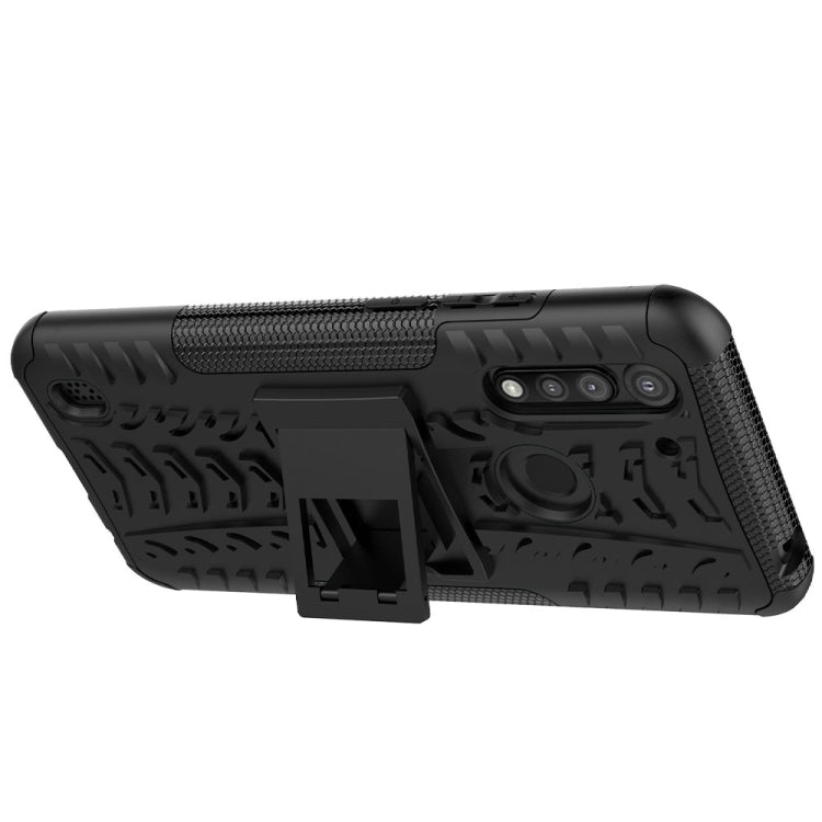For Motorola Moto G8 Power Lite Tire Texture Shockproof TPU + PC Protective Case with Holder
