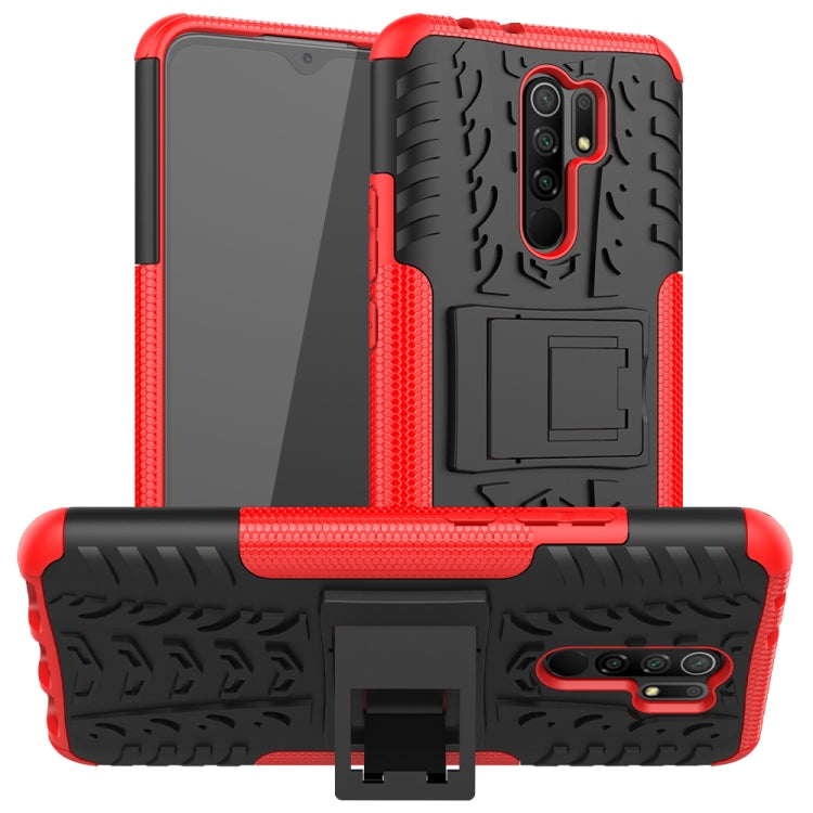 For Xiaomi Redmi 9 Tire Texture Shockproof TPU + PC Protective Case with Holder