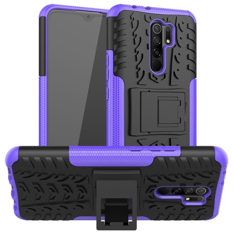 For Xiaomi Redmi 9 Tire Texture Shockproof TPU + PC Protective Case with Holder