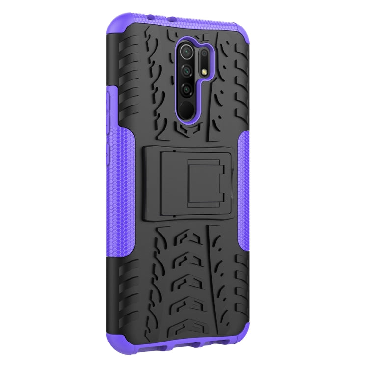 For Xiaomi Redmi 9 Tire Texture Shockproof TPU + PC Protective Case with Holder