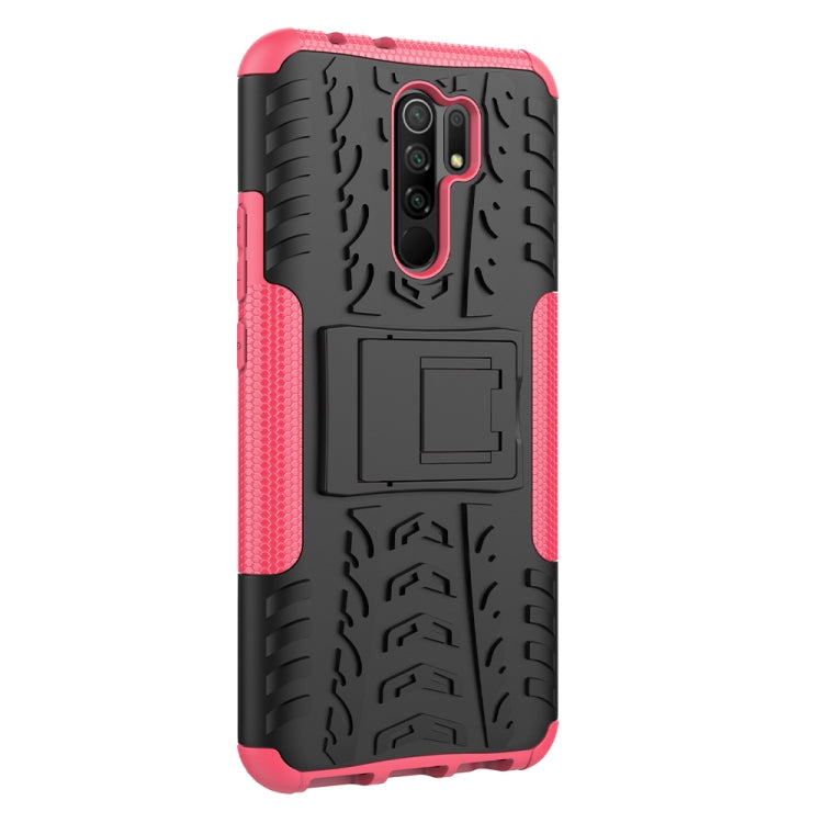 For Xiaomi Redmi 9 Tire Texture Shockproof TPU + PC Protective Case with Holder