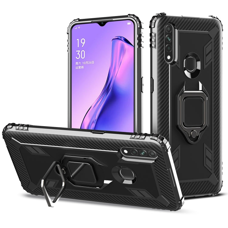 For OPPO A8 & A31 Carbon Fiber Protective Case with 360 Degree Rotating Ring Holder