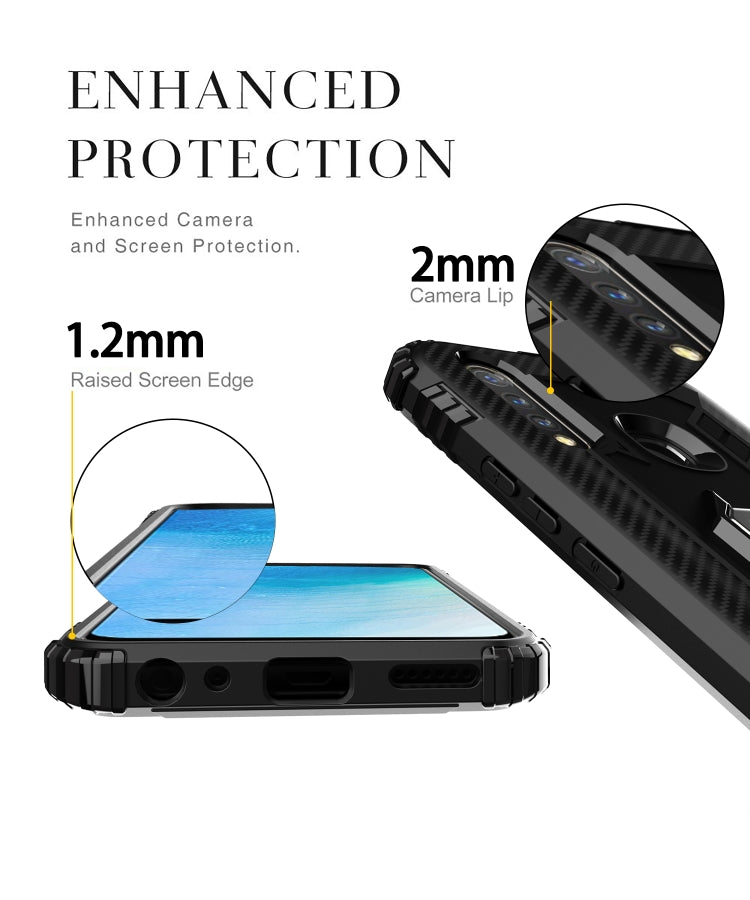 For OPPO A8 & A31 Carbon Fiber Protective Case with 360 Degree Rotating Ring Holder