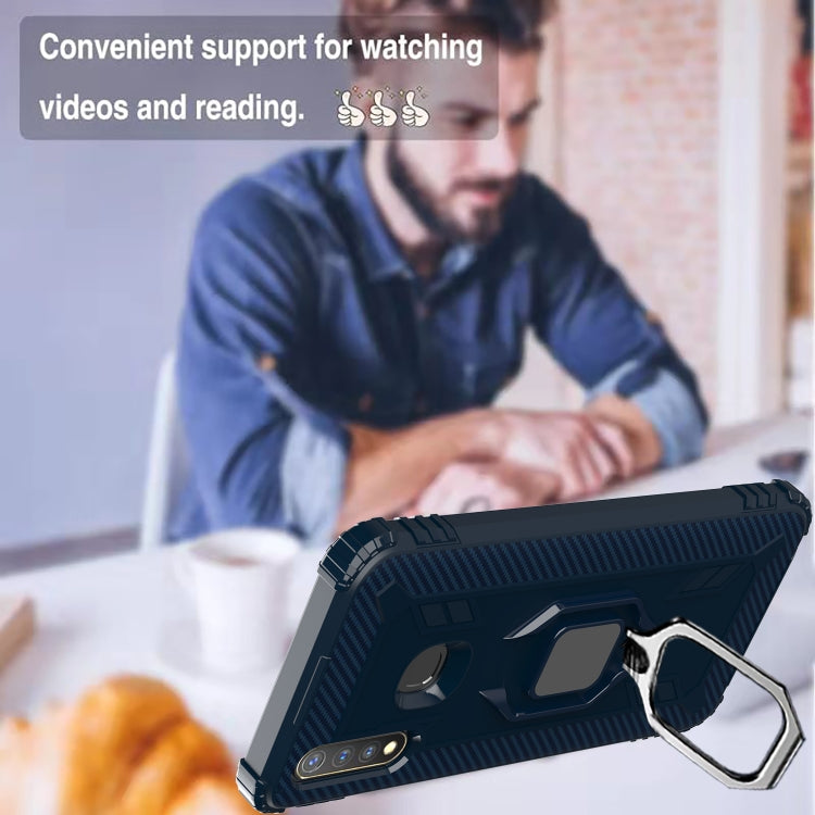 For OPPO A8 & A31 Carbon Fiber Protective Case with 360 Degree Rotating Ring Holder