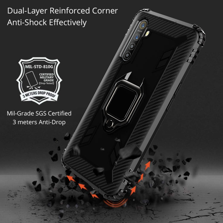 For OPPO A91 & F15 & Reno3 Carbon Fiber Protective Case with 360 Degree Rotating Ring Holder