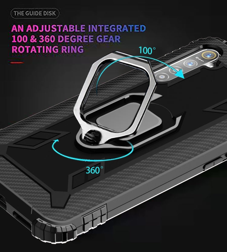 For OPPO A91 & F15 & Reno3 Carbon Fiber Protective Case with 360 Degree Rotating Ring Holder
