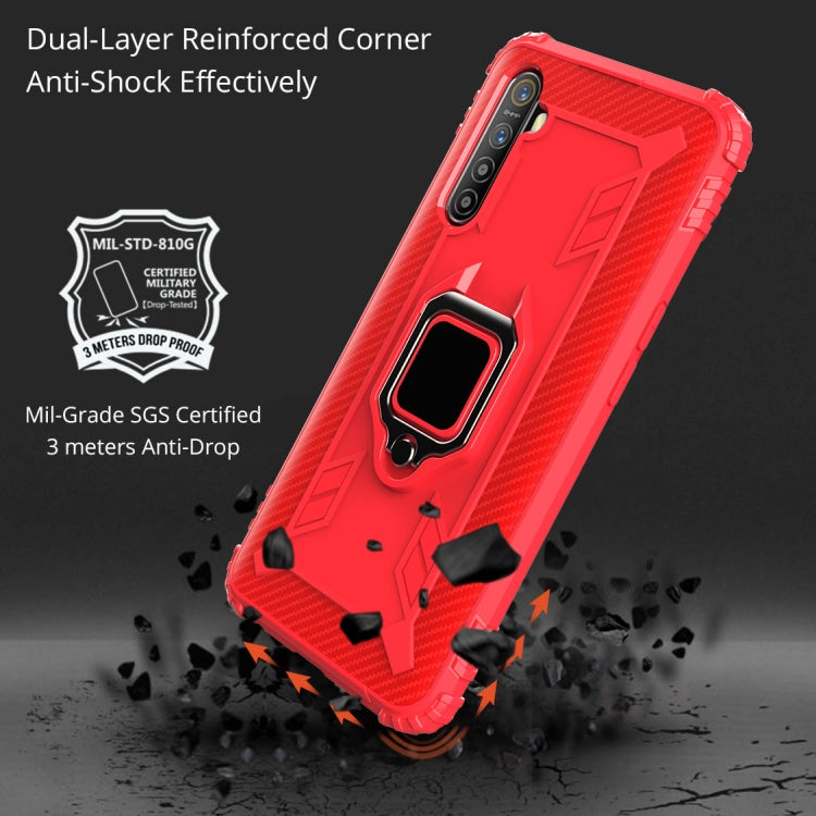 For OPPO A91 & F15 & Reno3 Carbon Fiber Protective Case with 360 Degree Rotating Ring Holder