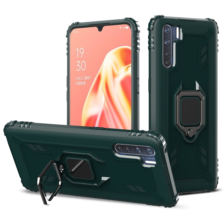 For OPPO A91 & F15 & Reno3 Carbon Fiber Protective Case with 360 Degree Rotating Ring Holder