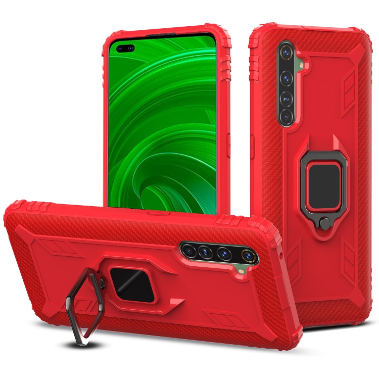 For OPPO Realme X50 Pro Carbon Fiber Protective Case with 360 Degree Rotating Ring Holder