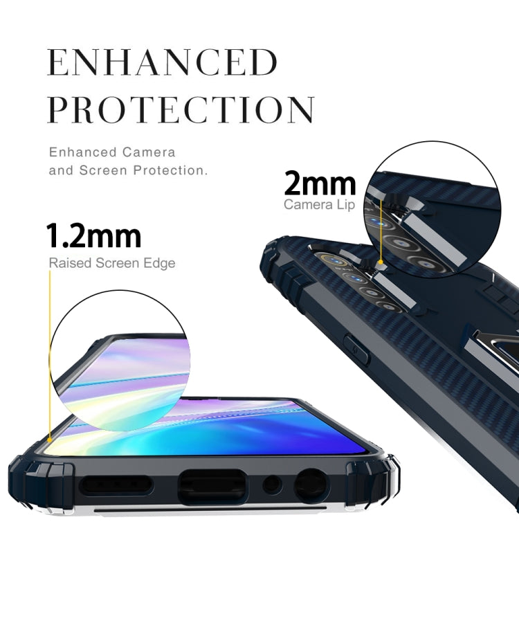 For OPPO Realme X50 Pro Carbon Fiber Protective Case with 360 Degree Rotating Ring Holder