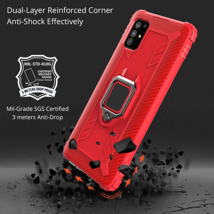 For Xiaomi Mi 10 Lite / Youth (5G) Carbon Fiber Protective Case with 360 Degree Rotating Ring Holder(Red)