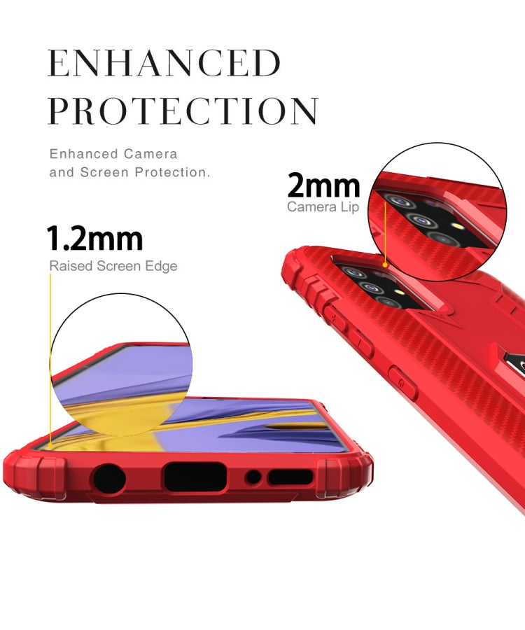 For Xiaomi Mi 10 Lite / Youth (5G) Carbon Fiber Protective Case with 360 Degree Rotating Ring Holder(Red)