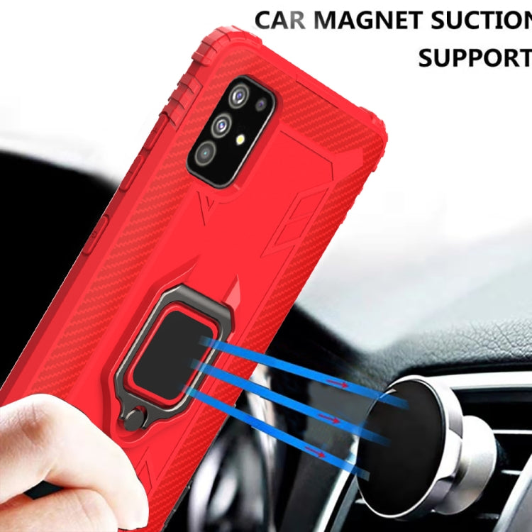 For Xiaomi Mi 10 Lite / Youth (5G) Carbon Fiber Protective Case with 360 Degree Rotating Ring Holder(Red)