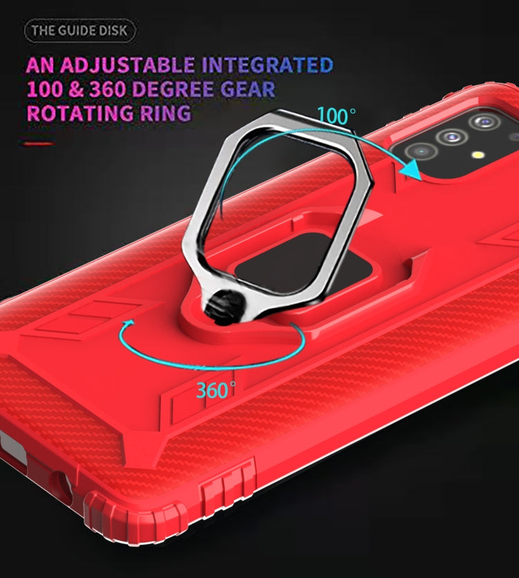 For Xiaomi Mi 10 Lite / Youth (5G) Carbon Fiber Protective Case with 360 Degree Rotating Ring Holder(Red)