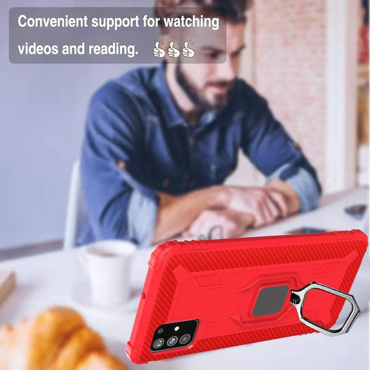For Xiaomi Mi 10 Lite / Youth (5G) Carbon Fiber Protective Case with 360 Degree Rotating Ring Holder(Red)