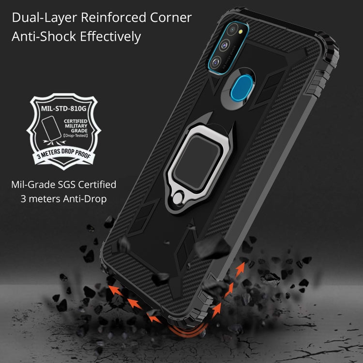 For Huawei P Smart 2020 Carbon Fiber Protective Case with 360 Degree Rotating Ring Holder