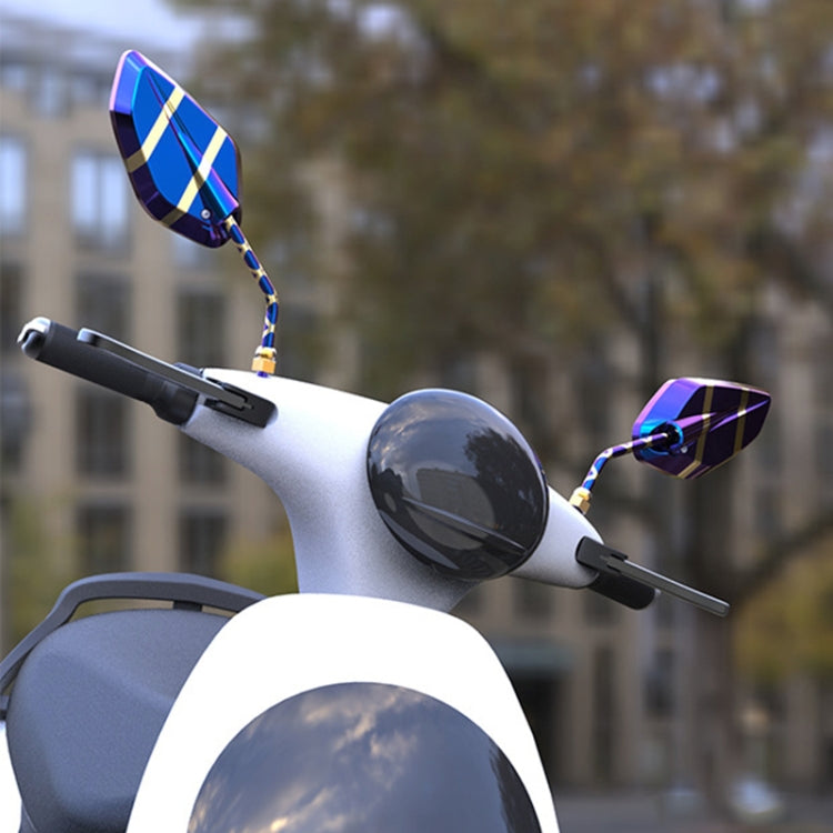 Motorcycle / Electromobile Modified Diamond-shaped Burnt Titanium Plating Rearview Mirror, Style:Twill Silver Blue