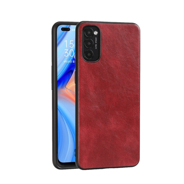 For OPPO Reno4 Crazy Horse Textured Calfskin PU+PC+TPU Case
