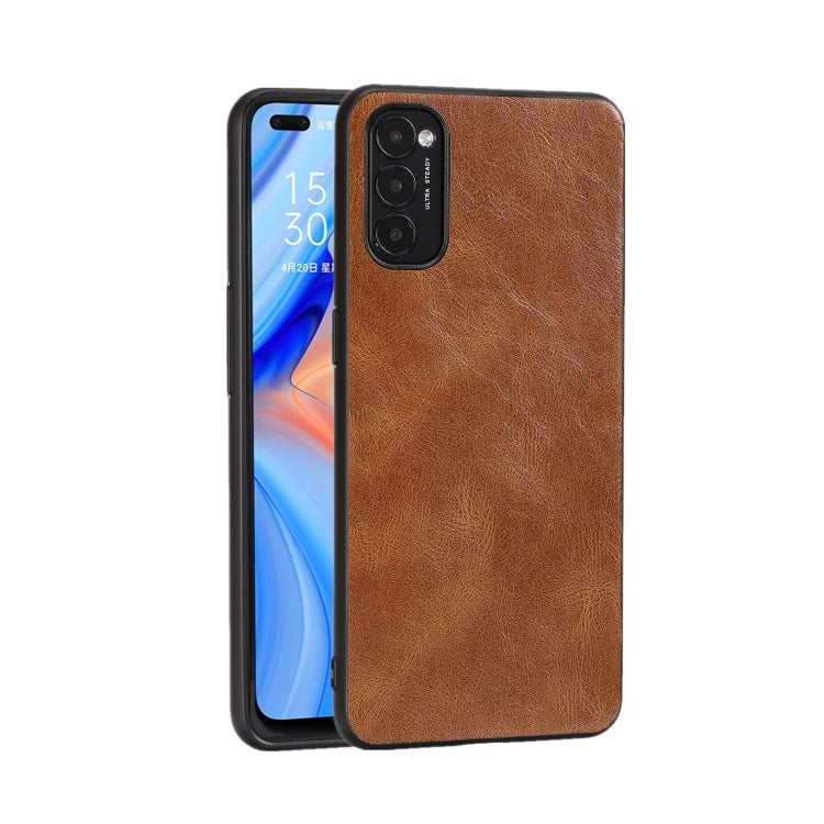 For OPPO Reno4 Crazy Horse Textured Calfskin PU+PC+TPU Case