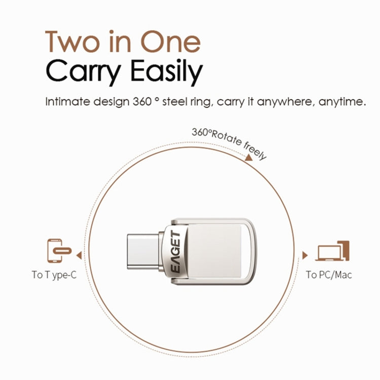 EAGET 128G USB 3.1 + Type-C / USB-C Interface Metal Twister Flash U Disk, with Micro USB OTG Adapter