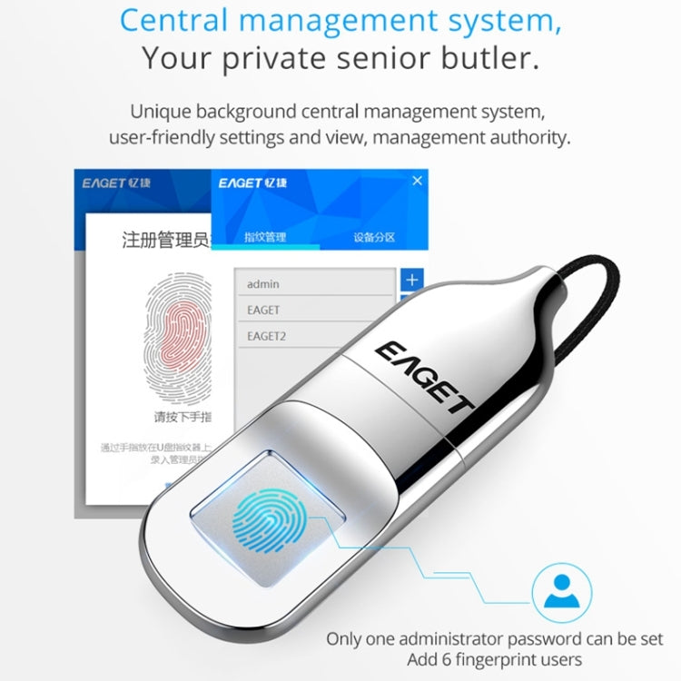 EAGET FU5 32G USB 2.0 Interface Metal Flash U Disk with Fingerprint Identification