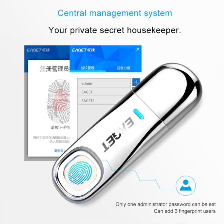 EAGET FU60 64G USB 3.0 Interface Metal Flash U Disk with Fingerprint Identification