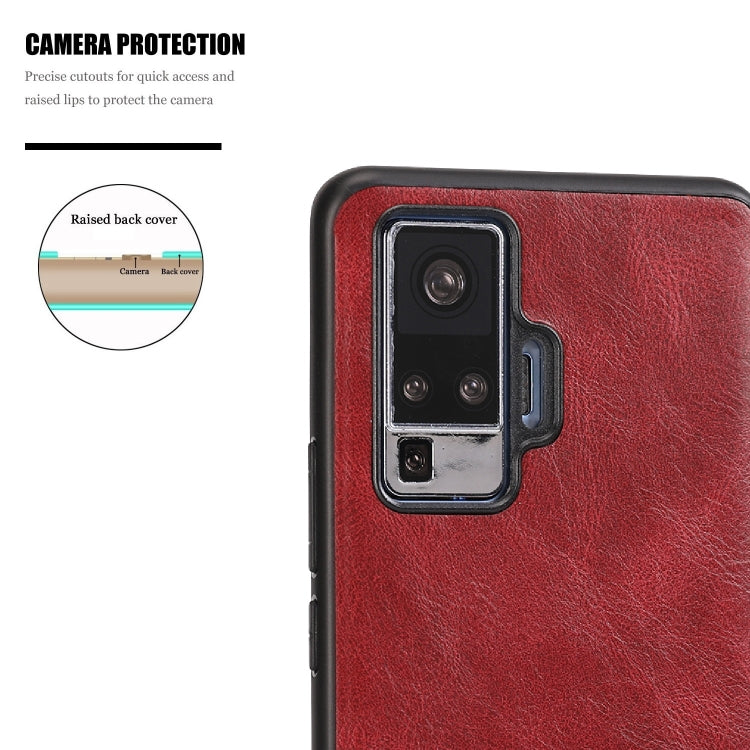 For Vivo X50 Pro Crazy Horse Textured Calfskin PU+PC+TPU Case
