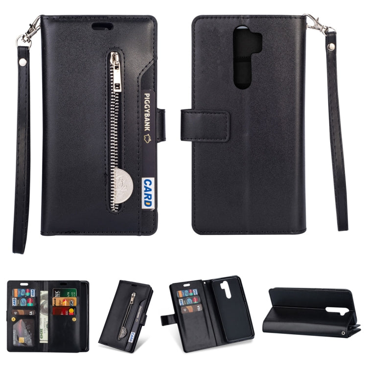 For Xiaomi Redmi Note 8 Pro Multifunctional Zipper Horizontal Flip Leather Case with Holder & Wallet & 9 Card Slots & Lanyard