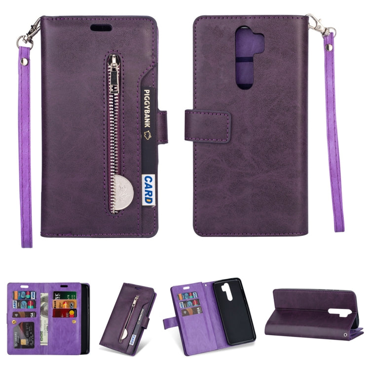 For Xiaomi Redmi Note 8 Pro Multifunctional Zipper Horizontal Flip Leather Case with Holder & Wallet & 9 Card Slots & Lanyard