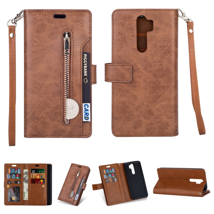 For Xiaomi Redmi Note 8 Pro Multifunctional Zipper Horizontal Flip Leather Case with Holder & Wallet & 9 Card Slots & Lanyard