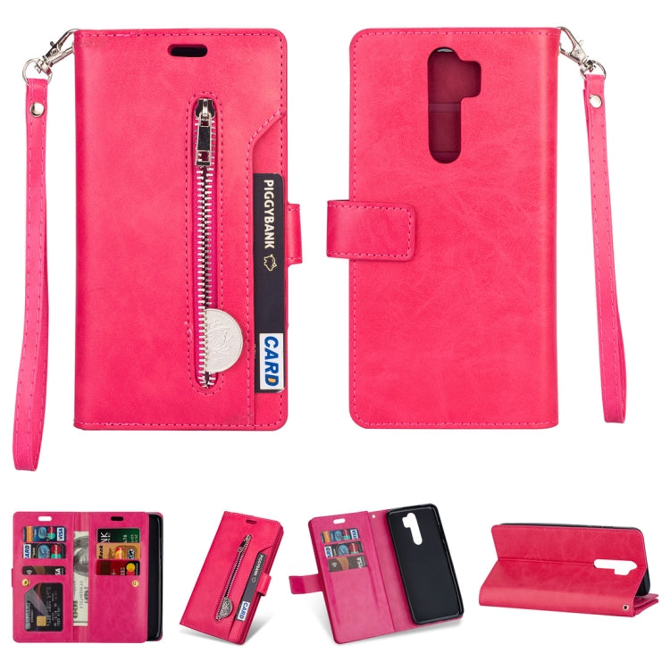 For Xiaomi Redmi Note 8 Pro Multifunctional Zipper Horizontal Flip Leather Case with Holder & Wallet & 9 Card Slots & Lanyard