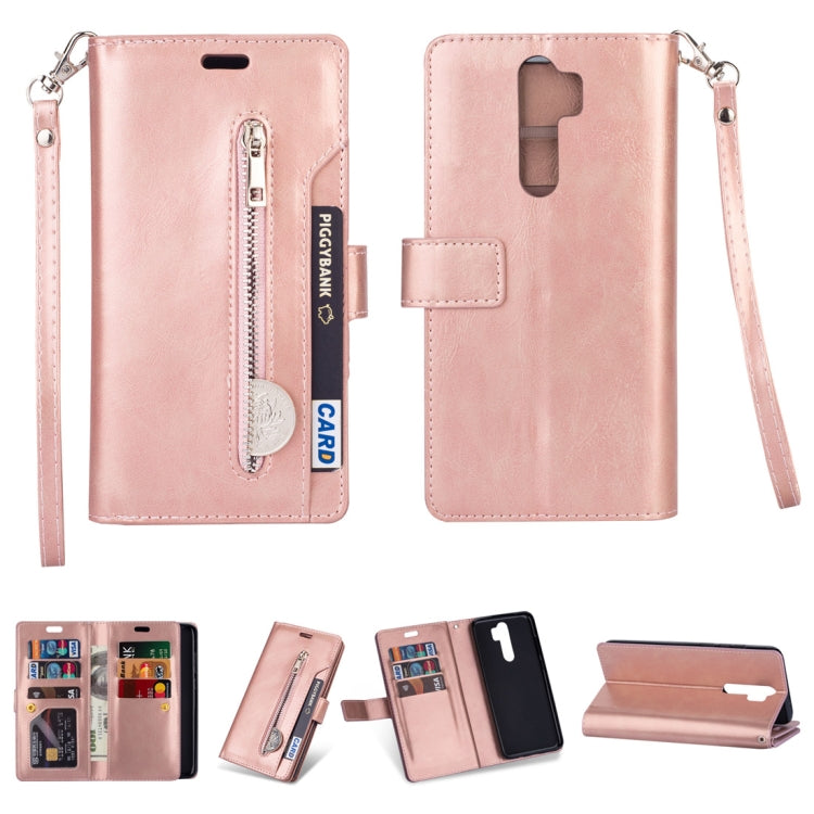 For Xiaomi Redmi Note 8 Pro Multifunctional Zipper Horizontal Flip Leather Case with Holder & Wallet & 9 Card Slots & Lanyard