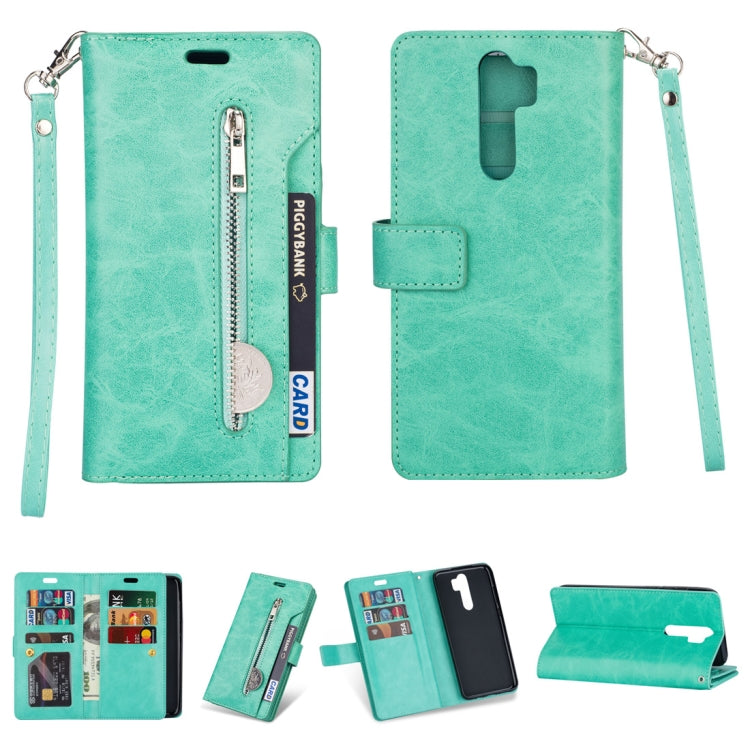 For Xiaomi Redmi Note 8 Pro Multifunctional Zipper Horizontal Flip Leather Case with Holder & Wallet & 9 Card Slots & Lanyard