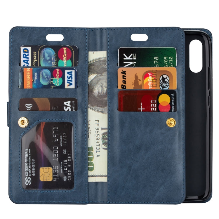 For Xiaomi Redmi 7 / Redmi Go Multifunctional Zipper Horizontal Flip Leather Case with Holder & Wallet & 9 Card Slots & Lanyard