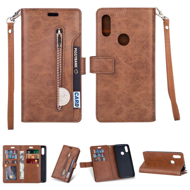 For Xiaomi Redmi 7 / Redmi Go Multifunctional Zipper Horizontal Flip Leather Case with Holder & Wallet & 9 Card Slots & Lanyard